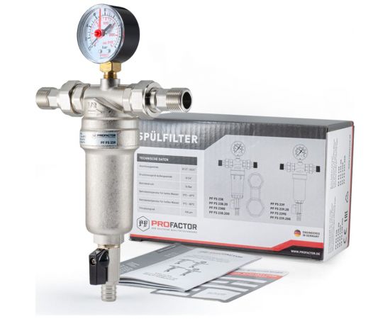 Фильтр промывной с манометром для горячей воды PROFACTOR 1/2" PF FS 239G – изображение 4