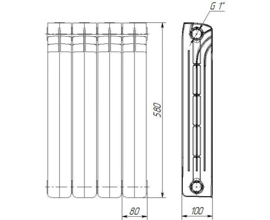 Биметаллический радиатор НРЗ серия ПРОФИ 500/100 4 секции 4603335720665 – изображение 4
