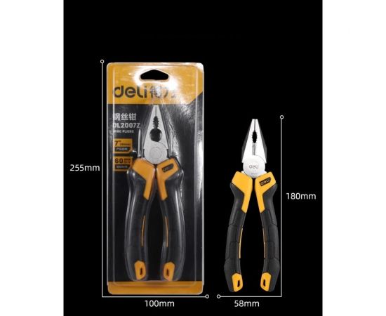 Комбинированные плоскогубцы DELI dl2007z 180мм сталь crv, прорезиненная двухкомпонентная рукоять 110702 – изображение 8