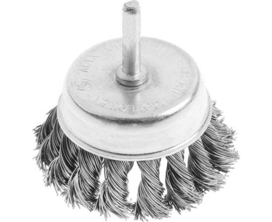 Щетка чашка металлическая со шпилькой (75 мм; крученая проволока) для дрели ТУНДРА 1032355 