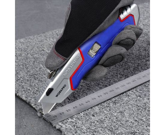 Строительный нож WORKPRO выдвижной, с автоматической подачей, 5 лезвий, трапециевидные лезвия WP213012 – изображение 11