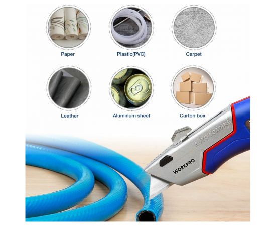 Строительный нож WORKPRO выдвижной, с автоматической подачей, 5 лезвий, трапециевидные лезвия WP213012 – изображение 12