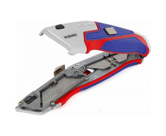 Строительный нож WORKPRO выдвижной, с автоматической подачей, 5 лезвий, трапециевидные лезвия WP213012 – изображение 2