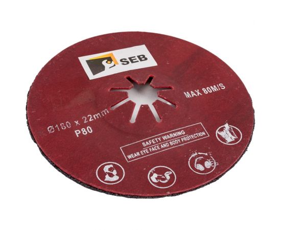 Диск шлифовальный фибровый полужесткий 180x22.2 мм, Р80 S.E.B. 508AK-180P80 – изображение 3
