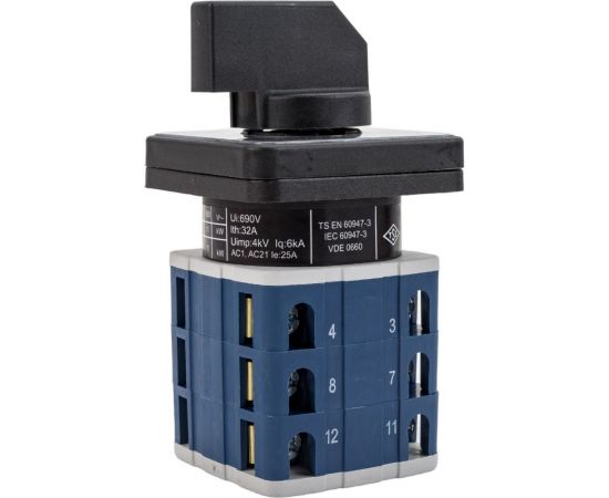 Трехфазный реверсивный переключатель полюсов Emas 1-0-2 25А, PSA025KD334S – изображение 6