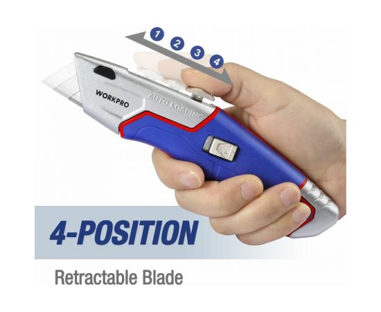 Строительный нож WORKPRO выдвижной, с автоматической подачей, 5 лезвий, трапециевидные лезвия WP213012 – изображение 8