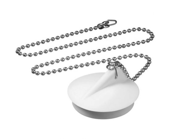 Пробка для ванн, раковин СУПРИМПЛАСТ белая, диаметром 40 мм, с латунной цепочкой 1DVR40_02_02Z50H 