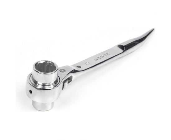 Хромированный торцевой трещоточный укороченный ключ HORTZ 17х19 HOR 121327 