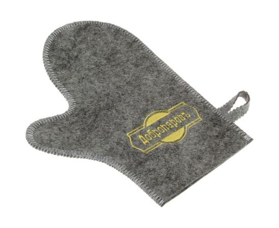 Рукавица для бани Добропаровъ серая, с золотой вышивкой 3341050 