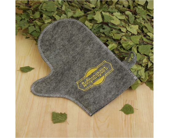 Рукавица для бани Добропаровъ серая, с золотой вышивкой 3341050 – изображение 2