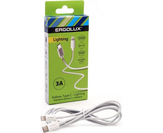 Кабель type c-lightning Ergolux Elx-cdc04-c01 3а, 1,2м, белый, зарядка+передача данных, коробка 15098 – изображение 2