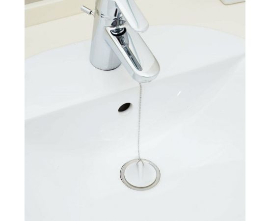 Пробка для ванн, раковин СУПРИМПЛАСТ белая, диаметром 40 мм, с латунной цепочкой 1DVR40_02_02Z50H – изображение 2