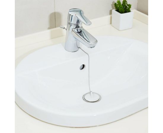 Пробка для ванн, раковин СУПРИМПЛАСТ белая, диаметром 40 мм, с латунной цепочкой 1DVR40_02_02Z50H – изображение 4