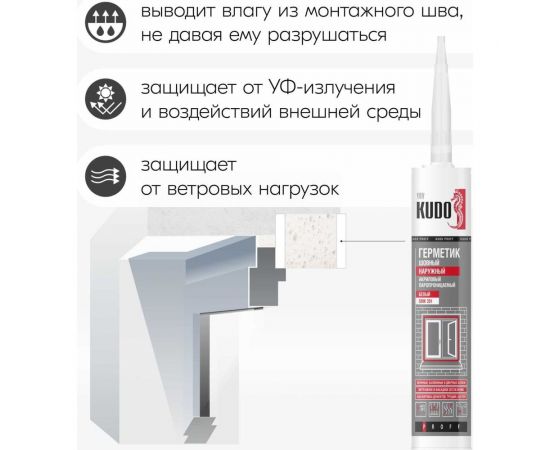 Герметик акриловый KUDO proff паропроницаемый шовный наружный белый, 280 мл SMK-351 – изображение 5