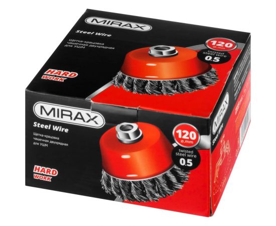 Щетка-крацовка чашечная для УШМ двухрядная (120 мм, М14) MIRAX 35104-120-2 – изображение 5