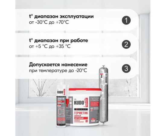 Герметик акриловый KUDO proff паропроницаемый шовный наружный белый, 280 мл SMK-351 – изображение 9