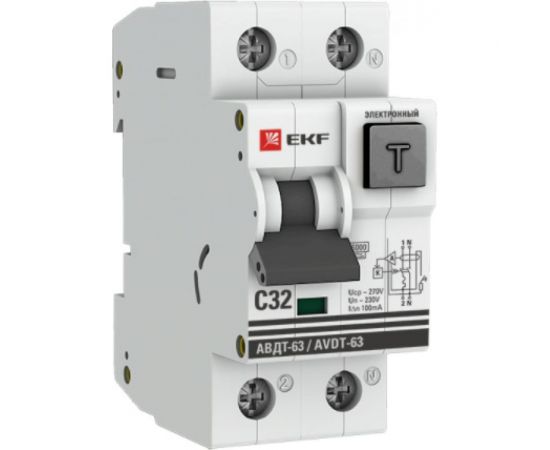 Дифференциальный автомат EKF PROxima АВДТ-63, 32А/100мА, 6кА SQDA63-32-100e 