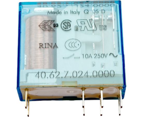 Миниатюрное реле Finder 2 перекидных контакта 10А, = 24В Чувст. пост. тока, AgNi, 406270240000 