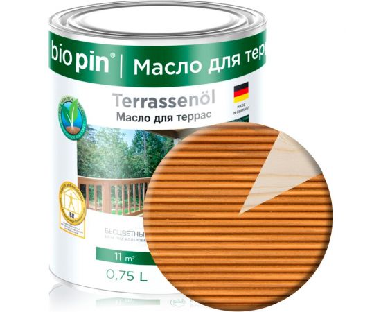 Масло для террас BIO PIN 4010 Terrassenol в цвете Тик (2086) 0,75 л 40101C102 – изображение 2