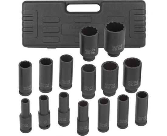 Набор головок ударных глубоких 15 предметов, 1/2"" DR, в кейсе Rockforce RF-4166D-9MPB 