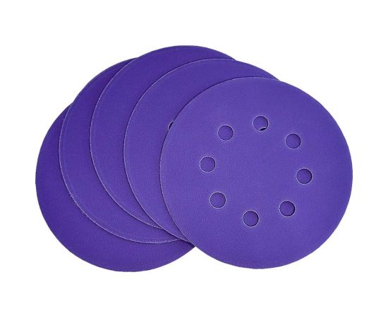 Диск шлифовальный Purple Film на пленочной основе 8 отверстий 125 мм, Р400, 5 шт Abraforce 165022 