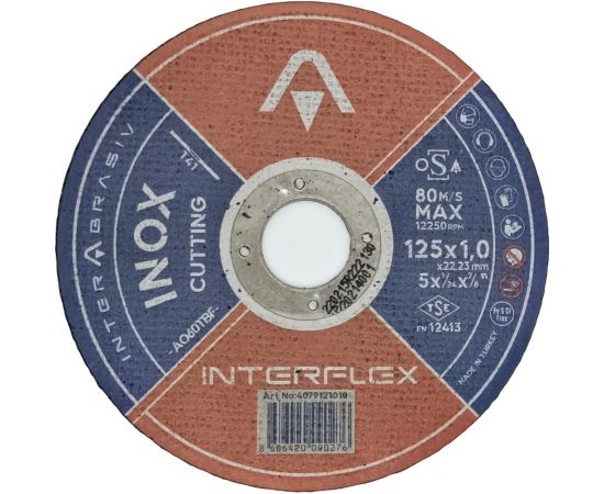 Круг отрезной круг INOX A060TBF 125x1x22 мм, Т41, нержавеющая сталь, металл Interflex 4079121010 