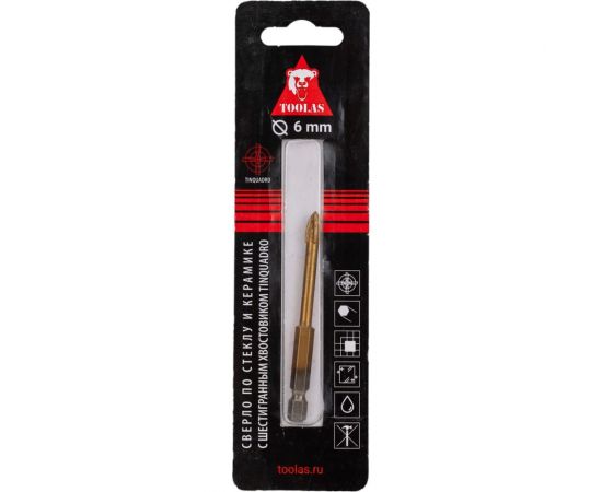 Сверло по стеклу TiN квадро 6 мм TOOLAS 00005430 