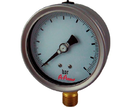 Манометр от -1 до 1.5 бар из нержавеющей стали, D63 мм, NPT 1/4"", штуцер снизу A-Flow G22-S-4N-63A-V1,5bar 