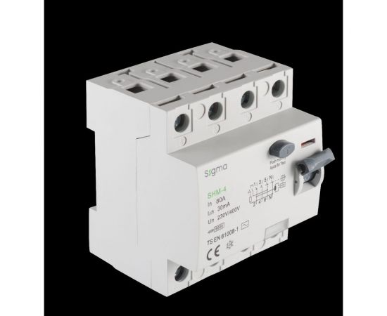 Выключатель дифференциального тока Sigma Elektrik ВДТ (УЗО) AC 4P 30mA 6kA 80A SHM4080030 