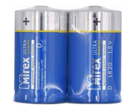 Батарея Mirex, щелочная LR20 / D 1,5V 2 шт shrink 23702-LR20-S2 – изображение 2