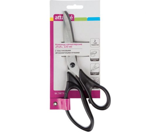 Ножницы Attache Profi, 220 мм, эргономичные ручки, черный, картонная подложка, остроконечные 746774 – изображение 2