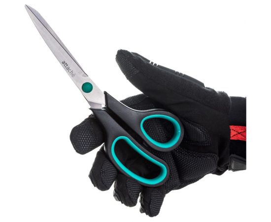 Ножницы Attache 215 мм с пластиковыми прорезиненными ручками зеленый/черный, остроконечные 262866 – изображение 4