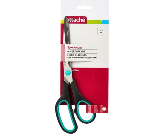 Ножницы Attache 215 мм с пластиковыми прорезиненными ручками зеленый/черный, остроконечные 262866 – изображение 6
