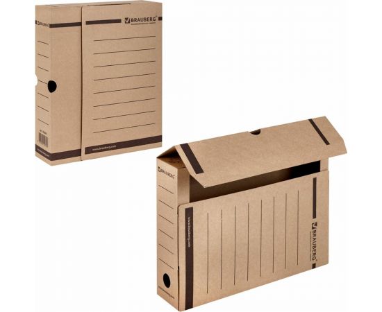 Архивный короб с клапаном, микрогофрокартон, 75 мм, до 700 листов, плотный, бурый, BRAUBERG 126509 – изображение 7