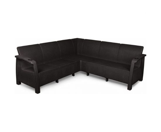 Угловой диван WORKY ротанг, 200x200x79 см, мокко, с черными подушками ARD257864 