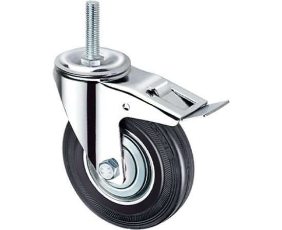 Опора колесная поворотная с тормозом (125 мм; 125 кг; болт M12; черная резина) Longway SCtb 55 