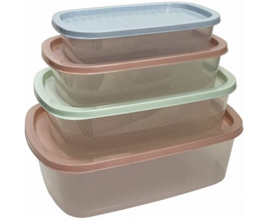 Прямоугольный контейнер для СВЧ и заморозки Умничка в наборе 4 шт 0,5+1+1,6+2,3 л пастель микс MPU8232 