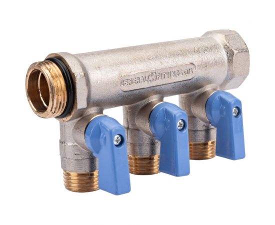 Коллектор с шаровыми кранами STOUT Smb 6211 341203 3/4"", 3 отвода 1/2"", синие ручки RG0091AACQML3R – изображение 3