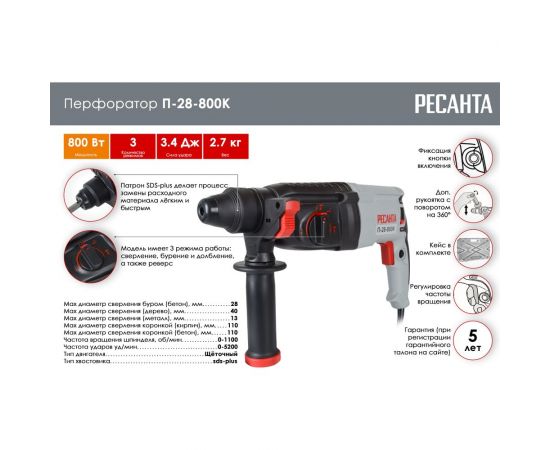 Перфоратор Ресанта П-28-800К 75/3/1 – изображение 2