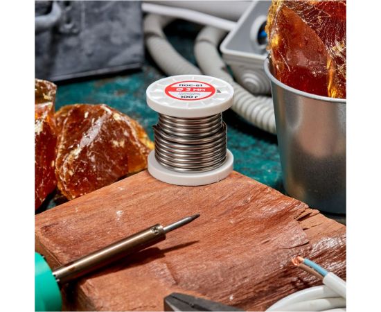 Припой с канифолью ПОС-61, 100 г, 3 мм, (Sn 61, Pb 39), катушка REXANT 09-3174 – изображение 2