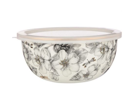 Эмалированная миска с пластиковой крышкой Agness серия ЯБЛОНЕВЫЙ САД, 24x10, 5 см, 2.8 л 950-529 