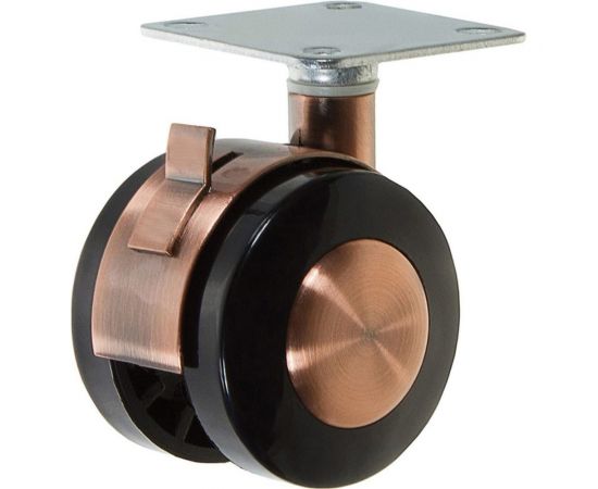 Мебельная колесная опора Tech-Krep D50 мм, поворотная, с тормозом, площадка, пластик, бронза - накладка 151202 