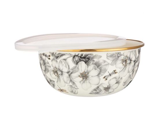 Эмалированная миска с пластиковой крышкой Agness серия ЯБЛОНЕВЫЙ САД, 24x10, 5 см, 2.8 л 950-529 – изображение 2