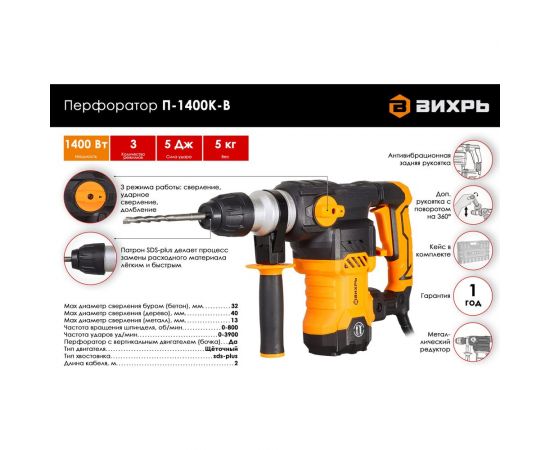 Перфоратор Вихрь П-1400к-в 72/3/8 – изображение 3