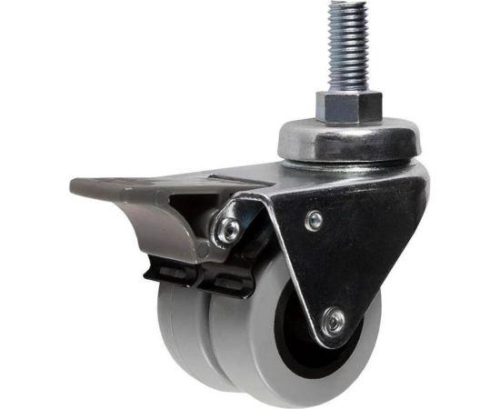 Аппаратное поворотное колесо Tech-Krep двойное, п/п обод, полиуретан, подшип. скольжения, резьба М12, D50, с торм. - пакет 148517 