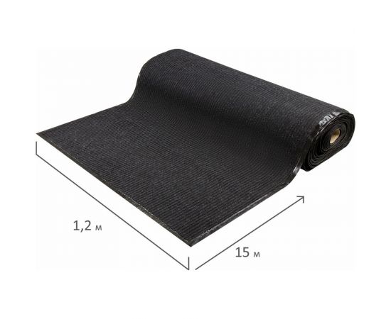 Ворсовый влаго-грязезащитный коврик-дорожка ЛАЙМА 120х1500 см, толщина 7 мм, черный, 602883 