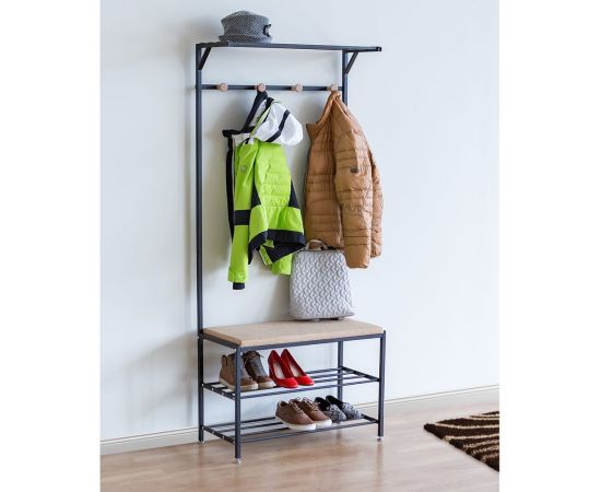 Вешалка для прихожей с банкеткой и двумя полками Tatkraft SOLUTION 16811 