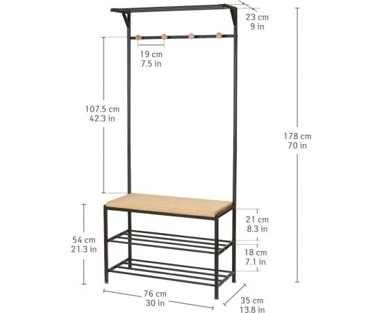 Вешалка для прихожей с банкеткой и двумя полками Tatkraft SOLUTION 16811 – изображение 2