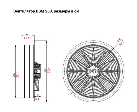 Осевой промышленный вентилятор BVN BSM 250 – изображение 3