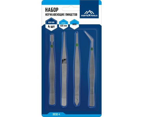 Набор нержавеющих пинцетов vertextools 4 предмета 0032-4 – изображение 5